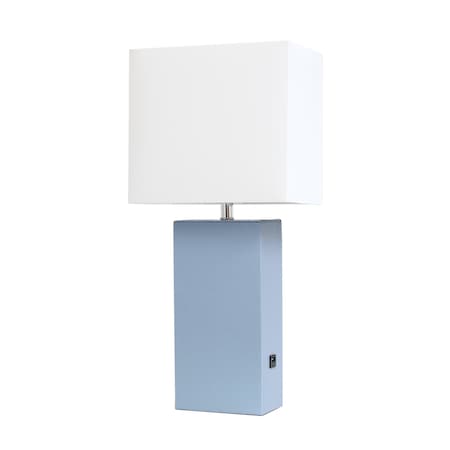 Lalia Home 21 Leather Base Table Lamp with USB Charging Port , White Rectangular Shade, Periwinkle LHT-3012-PW